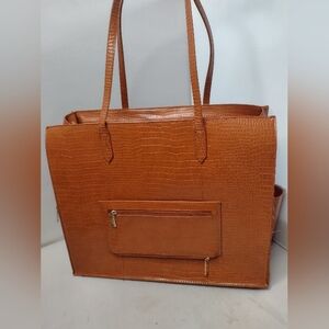 Classic Croc-Texture Tote Bag in Tan